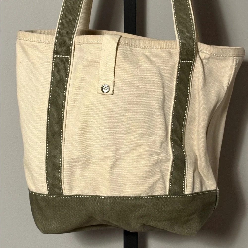 Lands’ End Canvas Tote Bag Cream Green - Picture 2 of 5